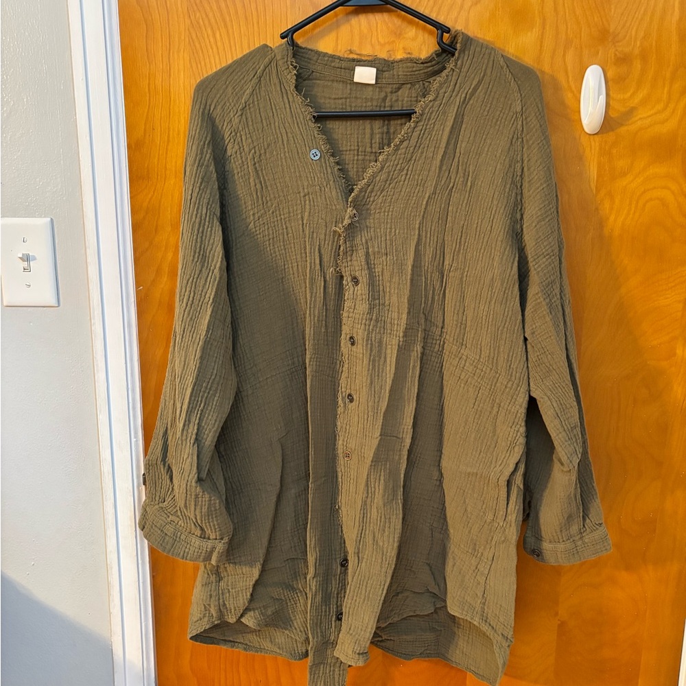 Woman’s Olive Green Shirt- Oversized and Lightweight Medium